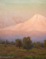 Royal Hill Milleson Antique Impressionist Painting Mt. Hood Oregon Sunset 24×29″