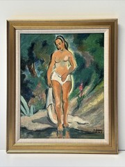 Antique Impressionist Painting Pretty Woman Female Model Granet 1940’s Oil