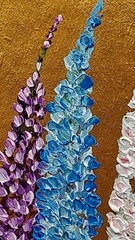 Bumblebee Original Painting Gold Framed Wildflowers Bluebonnet Wall Art Handmade