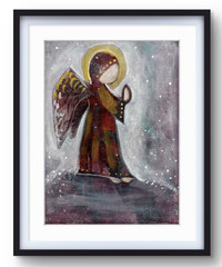 Expressive Abstract Art 12×9 on paper – Frame available – Angel Praying