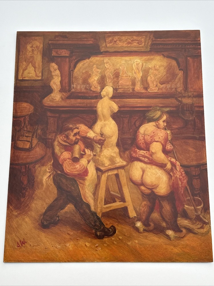 ANTIQUE PORTRAIT PAINTING SCULPTOR STUDIO WOMAN FEMALE MODEL ALAN H WOODS LISTED