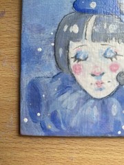 Blue Bow Clown Girl Fantasy Painting On 4×4 Canvas Board