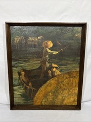 Vintage Original S. Rubin Thai Painting „Fishing Village Siam“ Thailand Signed