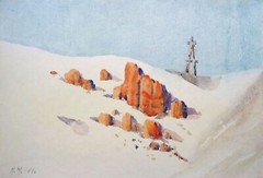 Herberts Mangolds-The village 1964, paper, watercolor, 20.5×29.5 cm