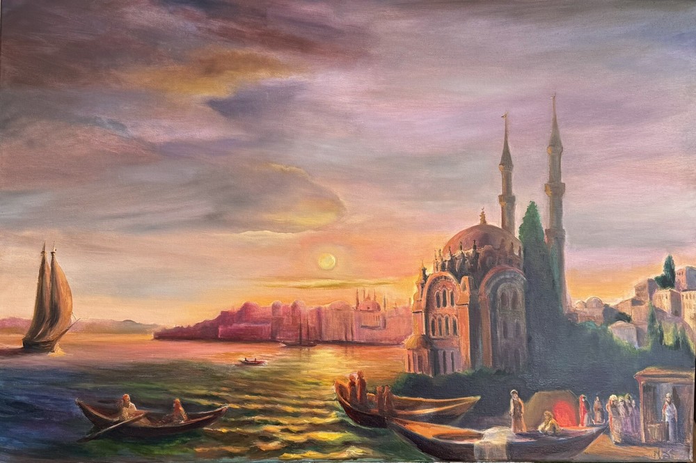 ORIGINAL PAINTING OIL on canvas,Bosphorus ,Home Gift, 36×24 inch, WALL ART DECOR