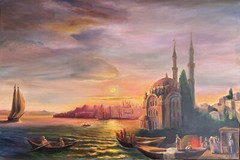 ORIGINAL PAINTING OIL on canvas,Bosphorus ,Home Gift, 36×24 inch, WALL ART DECOR