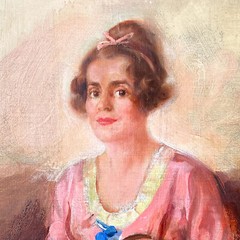Vtg Colonial Lady Woman Portrait Fine Original Painting Gilt Framed 28 x 22 oil