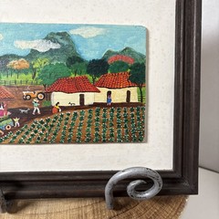 Vintage Original Painting South American Folk Art Farm Scene Signed David 4×6