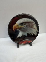 Bald Eagle Glossy Picture on Black Slate Wall Art 7.5″ With Stand