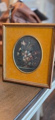 Pair Vintage Italian Miniature Floral Oil Paintings V Guidotti Florence Framed