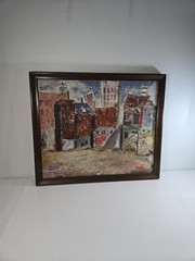 Vtg Original Oil Painting Mid Century Architectural City Impressionism