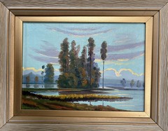 Vintage Landscape Painting Marsh Coastal Lake Mountain River Signed Pair