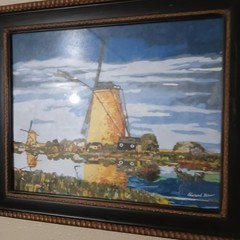Missouri Artist Edward Fisher Multi Color Abstract Painting Windmill Off River
