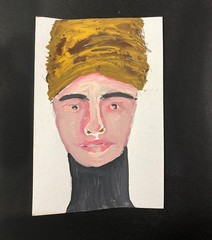 Portrait Painting Naive Primitive Outsider Wall Art Woman Hair Bun 4×6 Miz Katie