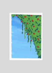 ACEO Art Trading Card Hanging Plant Acrylic Marker OOAK Original Painting