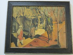 VINTAGE RUSSIAN VILLAGE PAINTING BY GORNITSKY PORTRAIT MAN AND HORSE RARE ART
