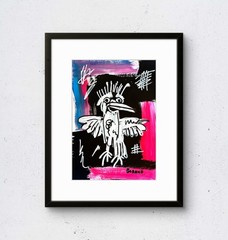Original Art Crazy Bird 7×10 Paper Modern Expressionist Abstract Painting