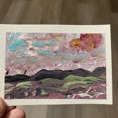 ACEO Artist Card 3.5 X 2.5 Abstract Landscape Acrylic Original Painting on Paper