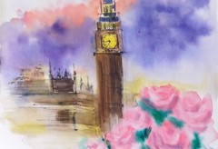London Painting Big Ben Original Wall Art England Watercolor Palace of Westminst