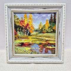original autographed oil painting framed.мAutumn Landscape. impressionism.4×4