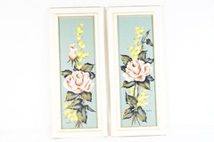 Murial, Two Rose Flowers Original Paintings Signed Muriel Framed Artworks