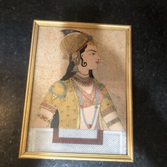 Four Vintage Unique Gemstone India Paintings Crushed Natural Gem Stones