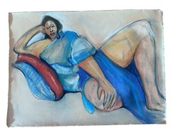 Large Weissler Pastel Chalk Drawing Painting Reclining Woman Cubism