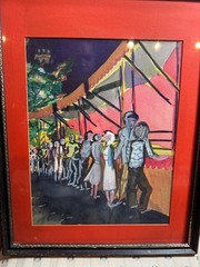 Trav Neidlinger Game of Chance Signed Watercolor Carnival Fair Scene Framed