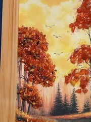 Painting From Amber Stones Autumn Landscape Boat 27 cm x 16 cm, 178 g