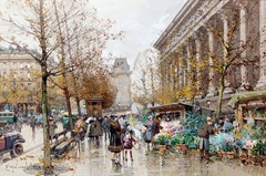 The Flower Market Paris Painting by Eugene Galien Laloue Reproduction
