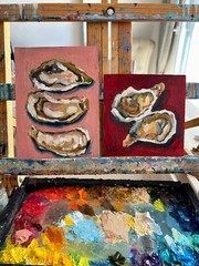 Oyster Oil Painting Shell Original Wall Art Seashell Paintings Pearl Seafood Art