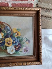 ANTIQUE 19th CENTURY VICTORIAN PANSY BASKET FLOWERS FLORAL OIL PAINTING