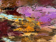 ABSTRACT MODERNIST LANDSCAPE PAINTING W/ GOLD LEAF SIGNED DIANA MULDER? 24″