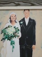 Vintage Oil On Canvas Of Just Married Couple