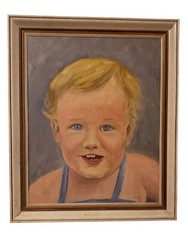Vintage Oil Painting Portrait Smiling Blonde Blue Eyes Boy Signed Elliot 71