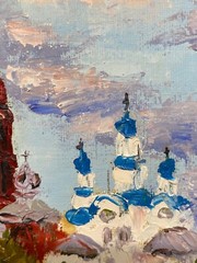 Gorgeous Oil painting on Canvas. Landscape With Church. Original. Impressionism