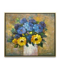 Hungryartist -Original Painting of Yellow &Blue Flowers on Canvas 20×24 Framed