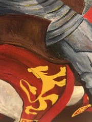 Original MCM Oil Listed RICHARD DANSKIN Medieval MOUNTED KNIGHT FRAME 46” X 36”