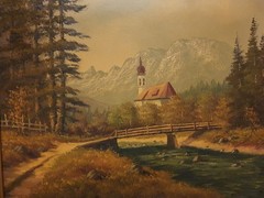 Original Oil Painting Landscape Village Church Signed 49x59cm Oil On Canvas Picture