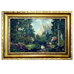 Sentinel Rock Through Pines Yosemite Oil on Board – After Thomas Moran ca. 1915