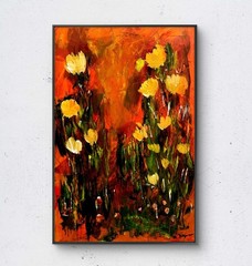 Fiery Abstract Flowers Original Acrylic fine art Painting Mary Myers
