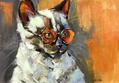 Original Oil Painting Siamese Cat Portrait Funny Pet Art Impressionism