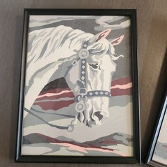 Vintage Framed Paint By Number Horse Pictures Set of 2 Retro Equestrian Folk Art