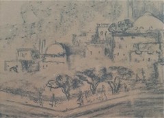 ZIPPORA BRENNER (1916-2010), Charcoal on Paper, Mosque in Jaffa / Acre ,Signed
