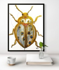 Original Art Gold Beetle 12×16 Canvas Expressionism Abstract Colorful Fine Art