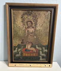 19th Century Retable Religious Mexican Oil Tin Painting Precious Blood of Christ