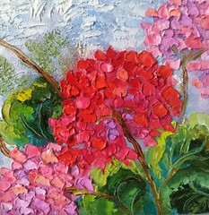 Original Oil painting Flower Impasto Artwork 20x20cm Red Geranium Small Wall Art