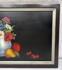 Vintage Original Folk Art Still Life Oil Painting on Wood Board Framed 19.5×12.5