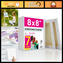 8×8 Inch Stretched Canvas Value Pack – 7 Triple Primed 100% Cotton Blank Canvas