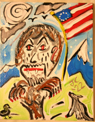 PATRIOTIC AMERICAN WEREWOLF OUTSIDER ARTIST JR CHARLIE FAST PRIMITIVE FOLK POP
